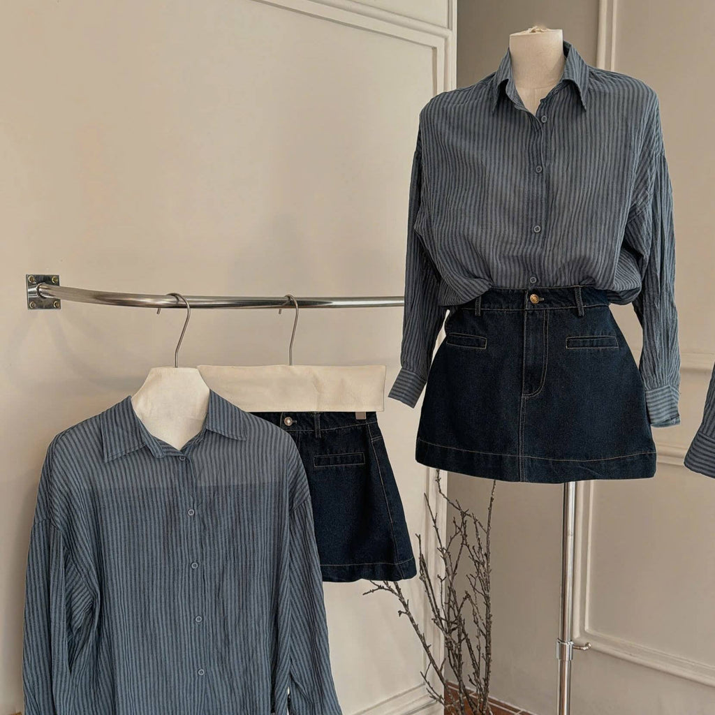 Casual Solid Lace & Pattern Long Sleeve Women's 2-Piece Midi Shirt