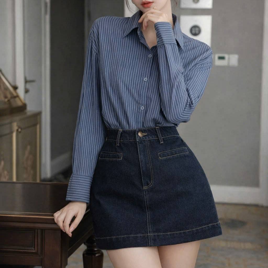 Casual Solid Lace & Pattern Long Sleeve Women's 2-Piece Midi Shirt