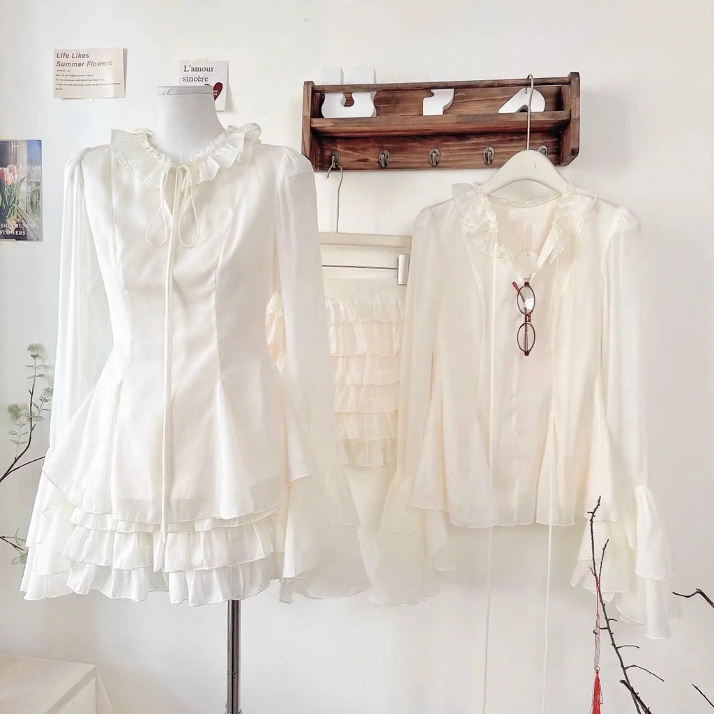 High Quality Elegant White Sheer Chiffon Ruffle Blouse for Women